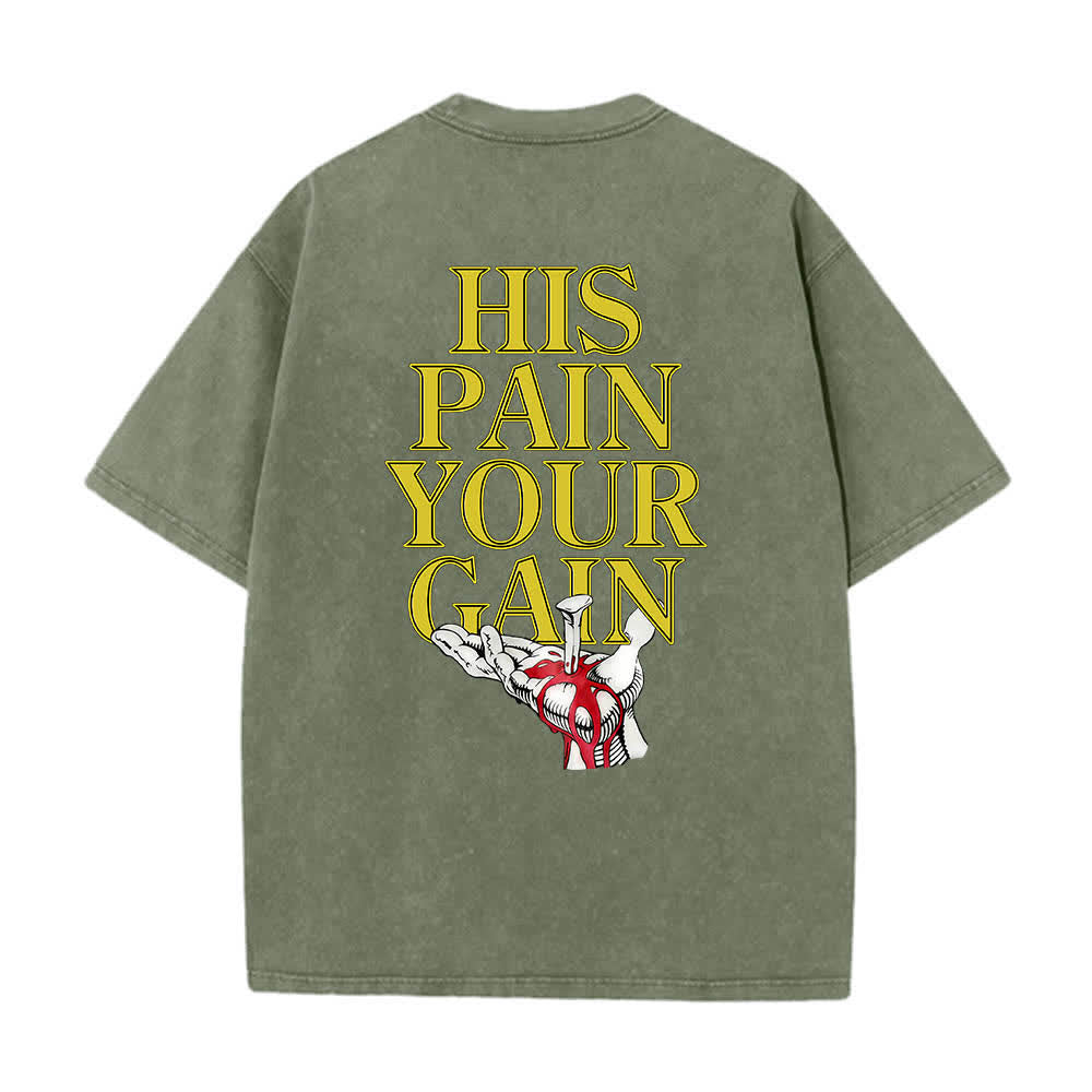 Christianartworkshop T-shirt lavata con stampa grafica "His Pain Your Gain" su entrambi i lati della Lord's Gym. - image 23