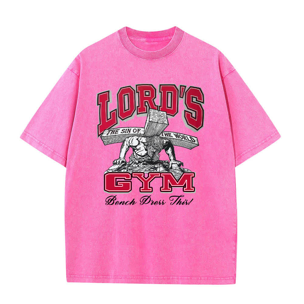 Christianartworkshop T-shirt lavata con stampa grafica "His Pain Your Gain" su entrambi i lati della Lord's Gym. - image 19