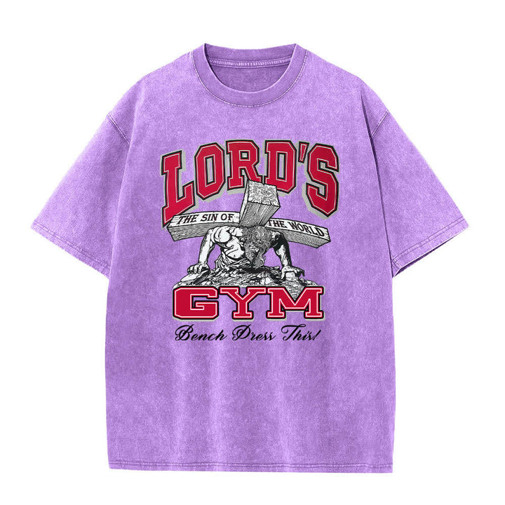 Christianartworkshop T-shirt lavata con stampa grafica "His Pain Your Gain" su entrambi i lati della Lord's Gym. - image 16