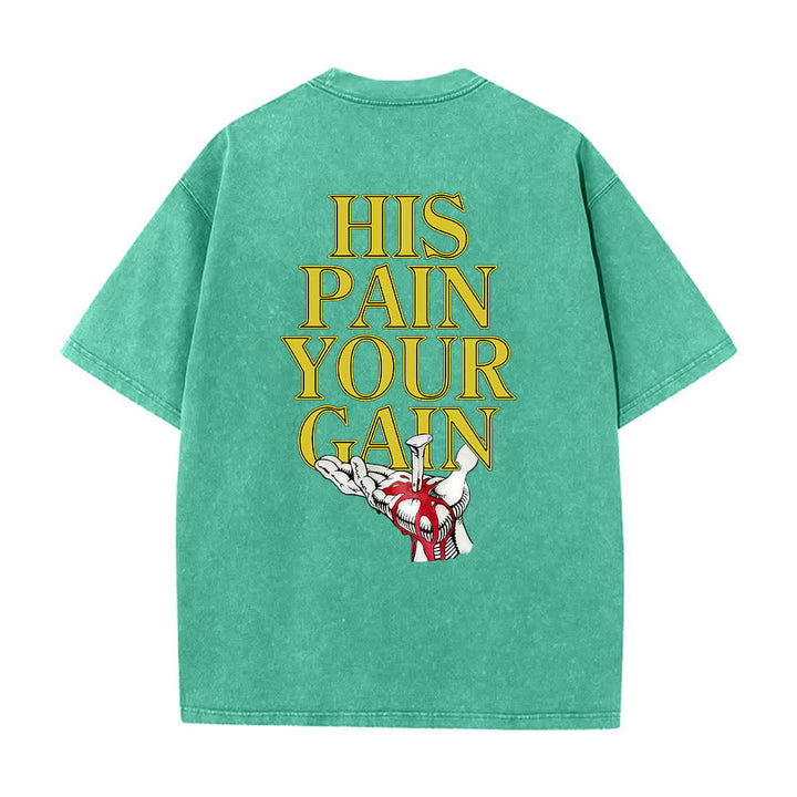 Christianartworkshop T-shirt lavata con stampa grafica "His Pain Your Gain" su entrambi i lati della Lord's Gym. - image 8