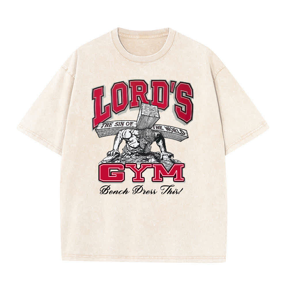 Christianartworkshop T-shirt lavata con stampa grafica "His Pain Your Gain" su entrambi i lati della Lord's Gym. - image 13