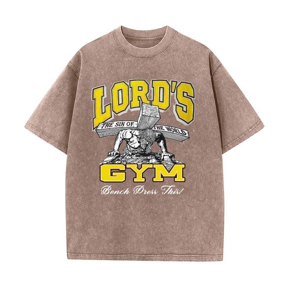 Christianartworkshop T-shirt lavata con stampa grafica "His Pain Your Gain" su entrambi i lati della Lord's Gym. - image 1