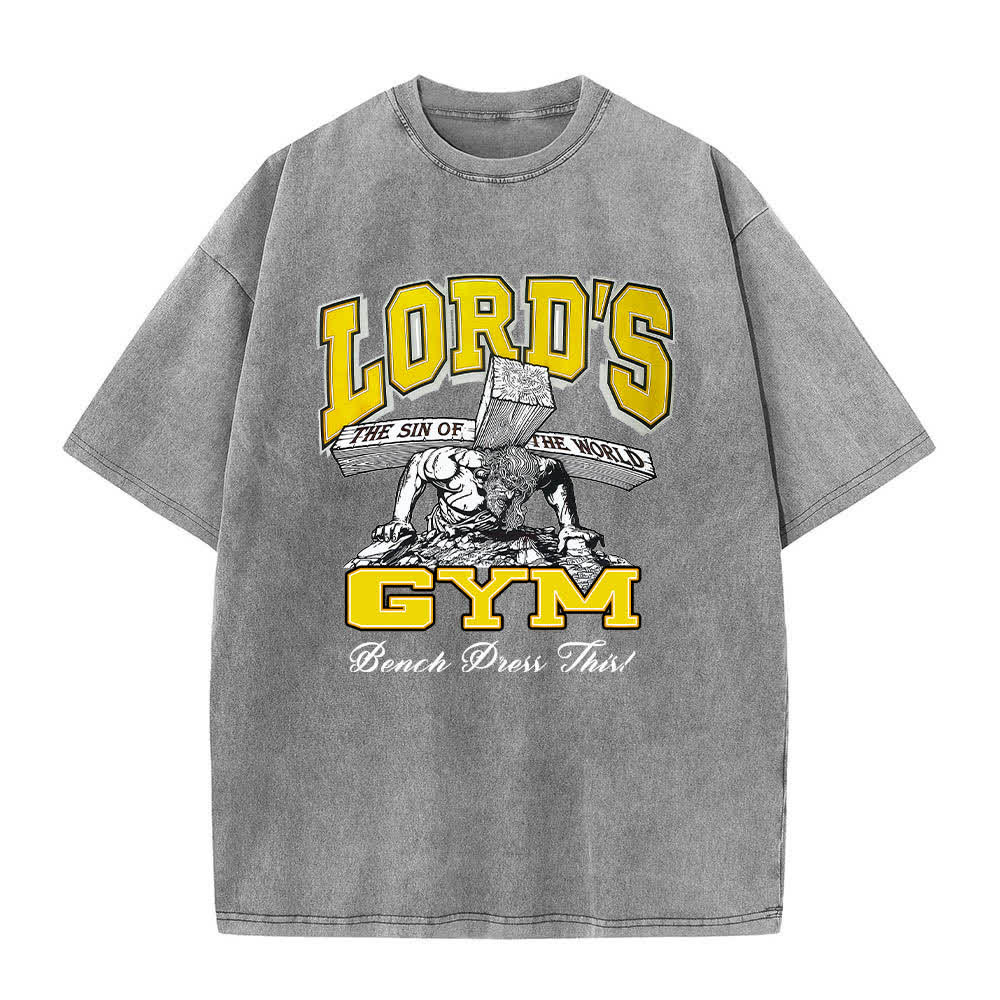 Christianartworkshop T-shirt lavata con stampa grafica "His Pain Your Gain" su entrambi i lati della Lord's Gym. - image 4