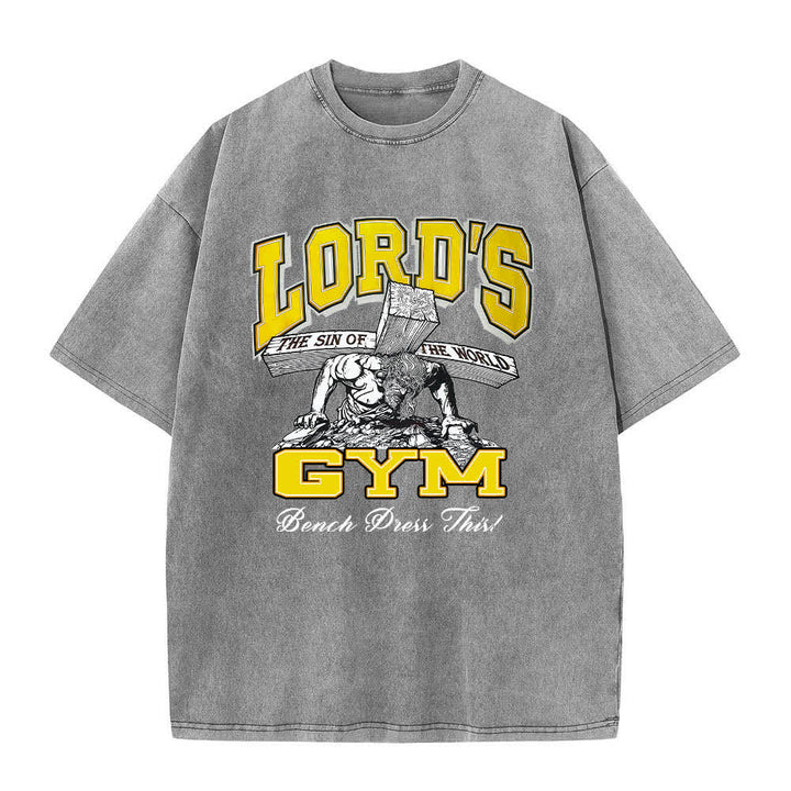 Christianartworkshop T-shirt lavata con stampa grafica "His Pain Your Gain" su entrambi i lati della Lord's Gym. - image 4