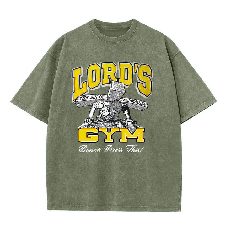 Christianartworkshop T-shirt lavata con stampa grafica "His Pain Your Gain" su entrambi i lati della Lord's Gym. - image 22