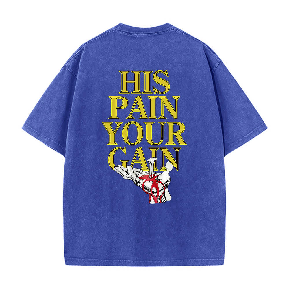 Christianartworkshop T-shirt lavata con stampa grafica "His Pain Your Gain" su entrambi i lati della Lord's Gym. - image 26