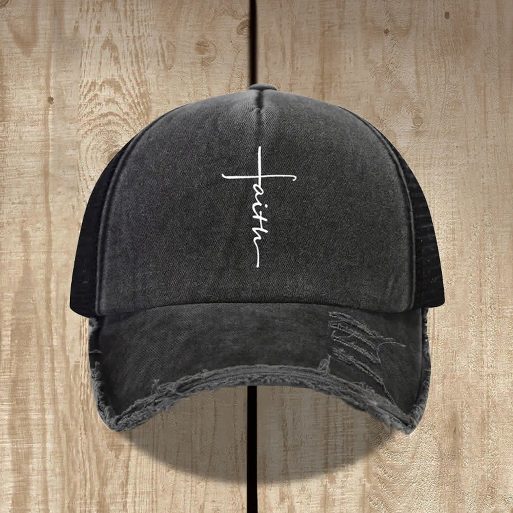 Christianartworkshop Cappello con stampa in corsivo "Croce della Fede" effetto invecchiato - Nero - image 0