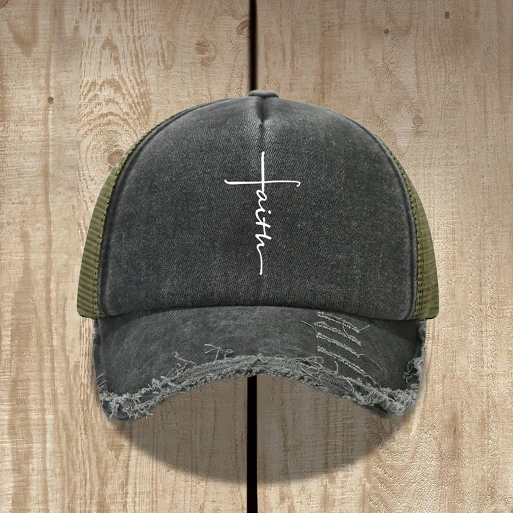 Christianartworkshop Cappello con stampa in corsivo "Croce della Fede" effetto invecchiato - Verde militare - image 3