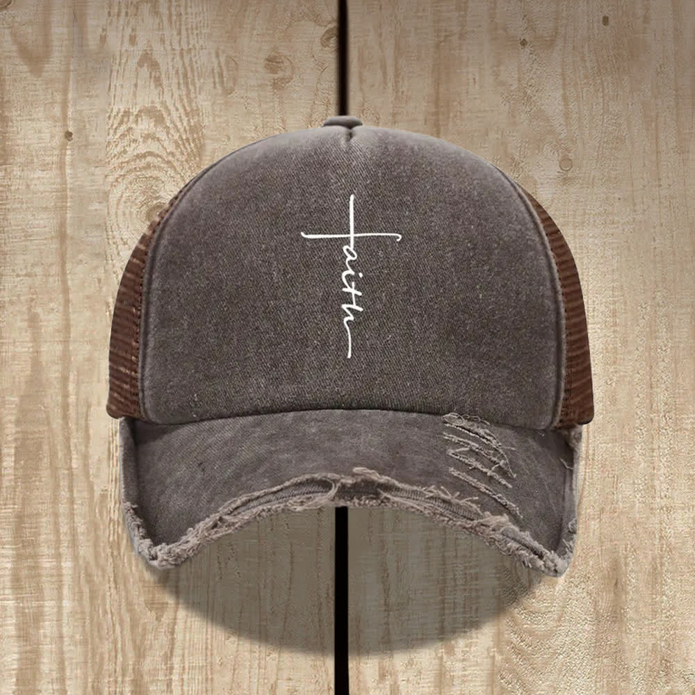 Christianartworkshop Cappello con stampa in corsivo "Croce della Fede" effetto invecchiato - Caffè - image 4