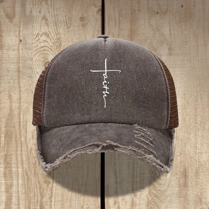 Christianartworkshop Cappello con stampa in corsivo "Croce della Fede" effetto invecchiato - Caffè - image 4
