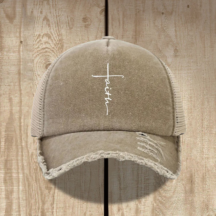 Christianartworkshop Cappello con stampa in corsivo "Croce della Fede" effetto invecchiato - Cachi - image 5