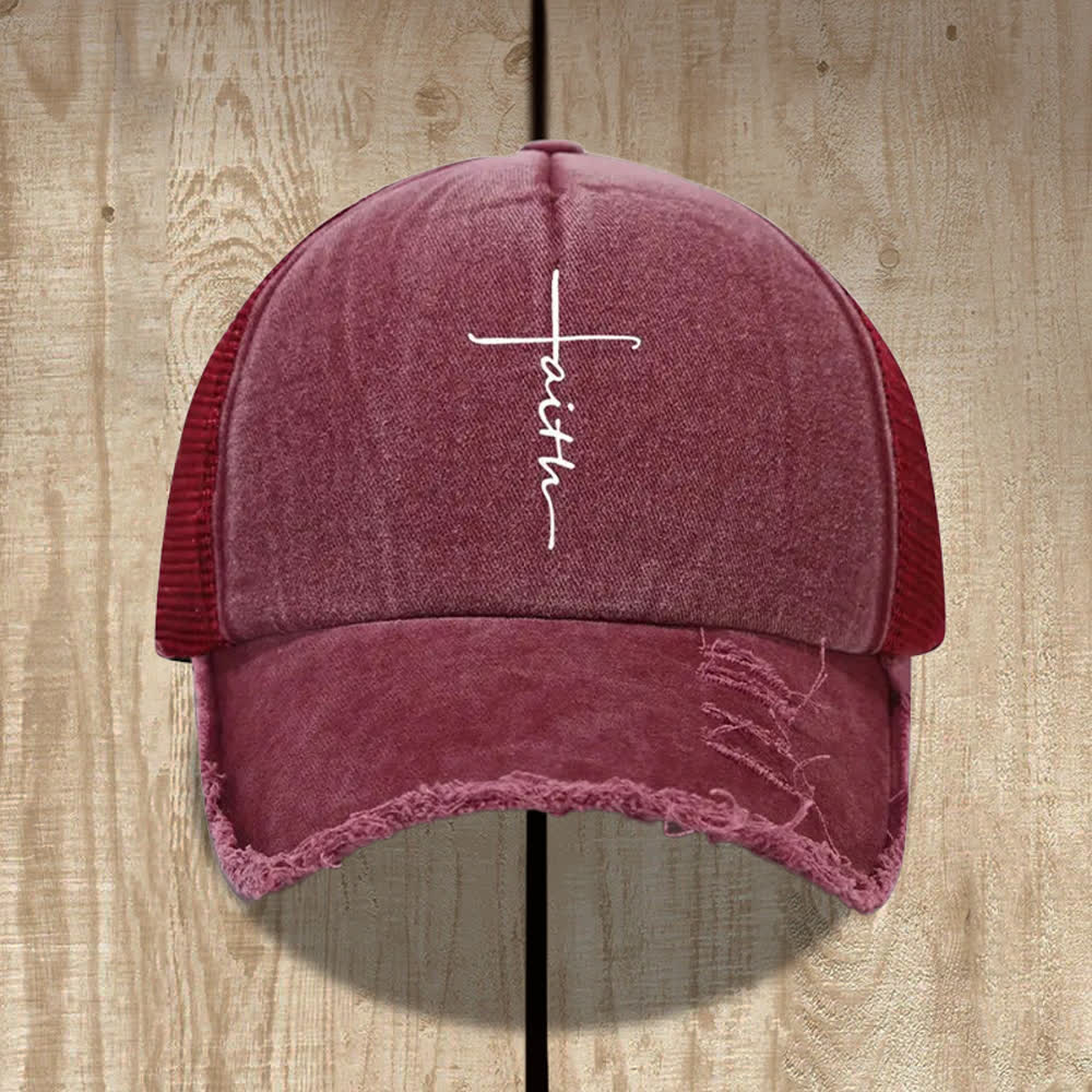 Christianartworkshop Cappello con stampa in corsivo "Croce della Fede" effetto invecchiato - Vino - image 2
