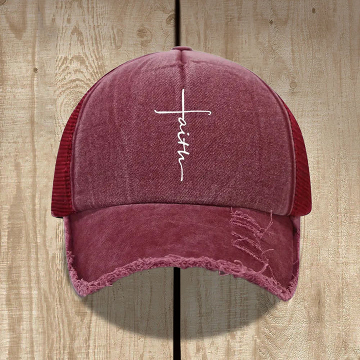 Christianartworkshop Cappello con stampa in corsivo "Croce della Fede" effetto invecchiato - Vino - image 2