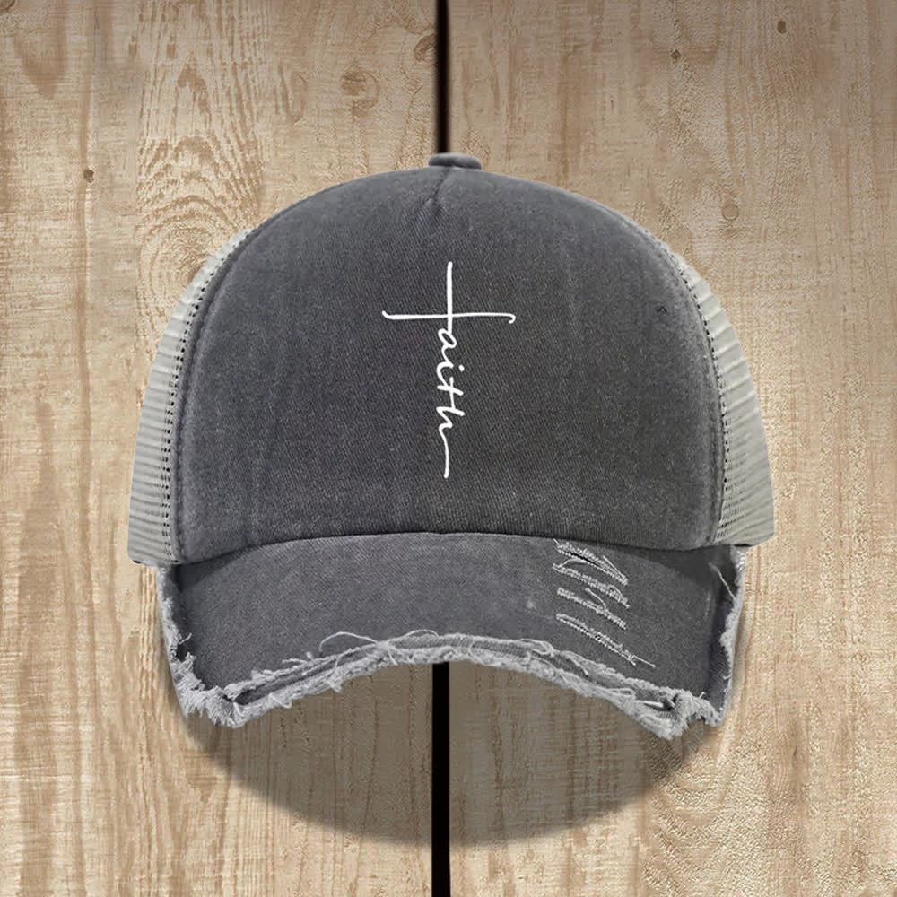 Christianartworkshop Cappello con stampa in corsivo "Croce della Fede" effetto invecchiato - Grigio - image 1