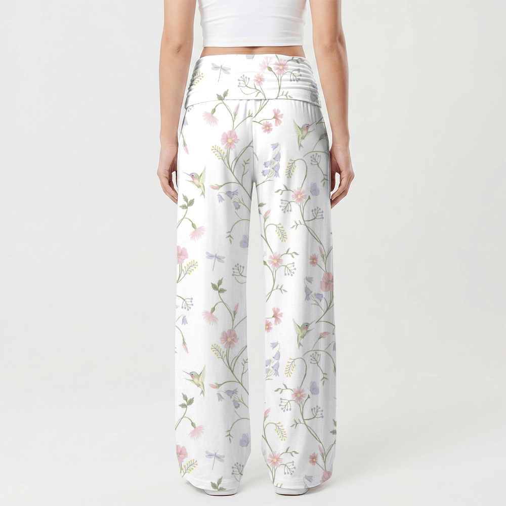 Christianartworkshop Pantaloni da donna a gamba larga con elastico in vita alta, motivo Holy Dove, Hummingbird, Floral Vine Art, stile casual Faith. - image 2