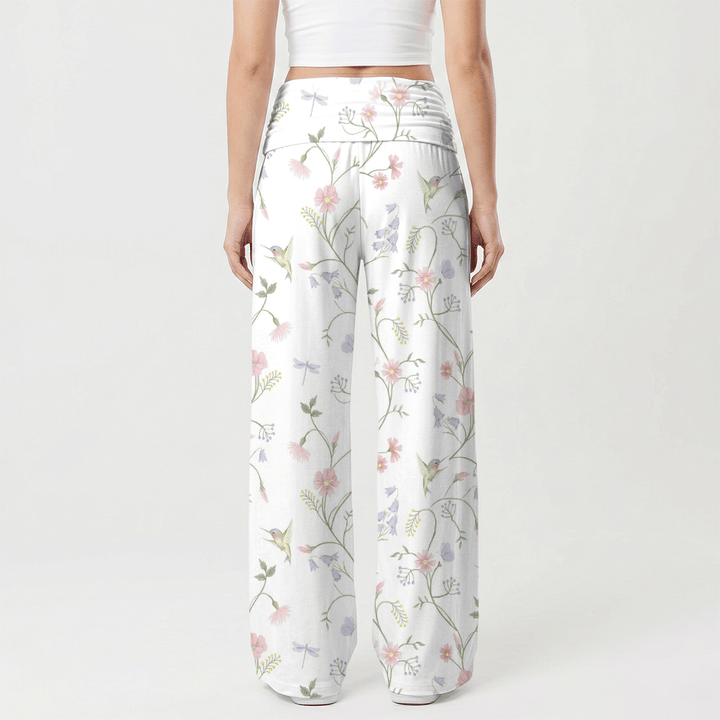 Christianartworkshop Pantaloni da donna a gamba larga con elastico in vita alta, motivo Holy Dove, Hummingbird, Floral Vine Art, stile casual Faith. - image 2