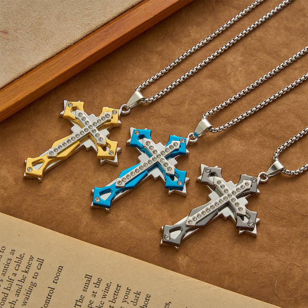 Christianartworkshop Collana con ciondolo a croce multicolore a più livelli con strass - image 1