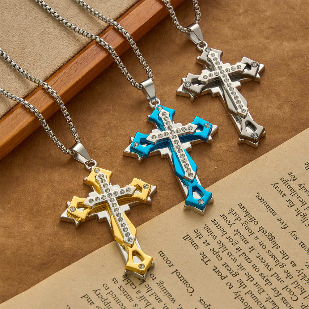 Christianartworkshop Collana con ciondolo a croce multicolore a più livelli con strass - image 0
