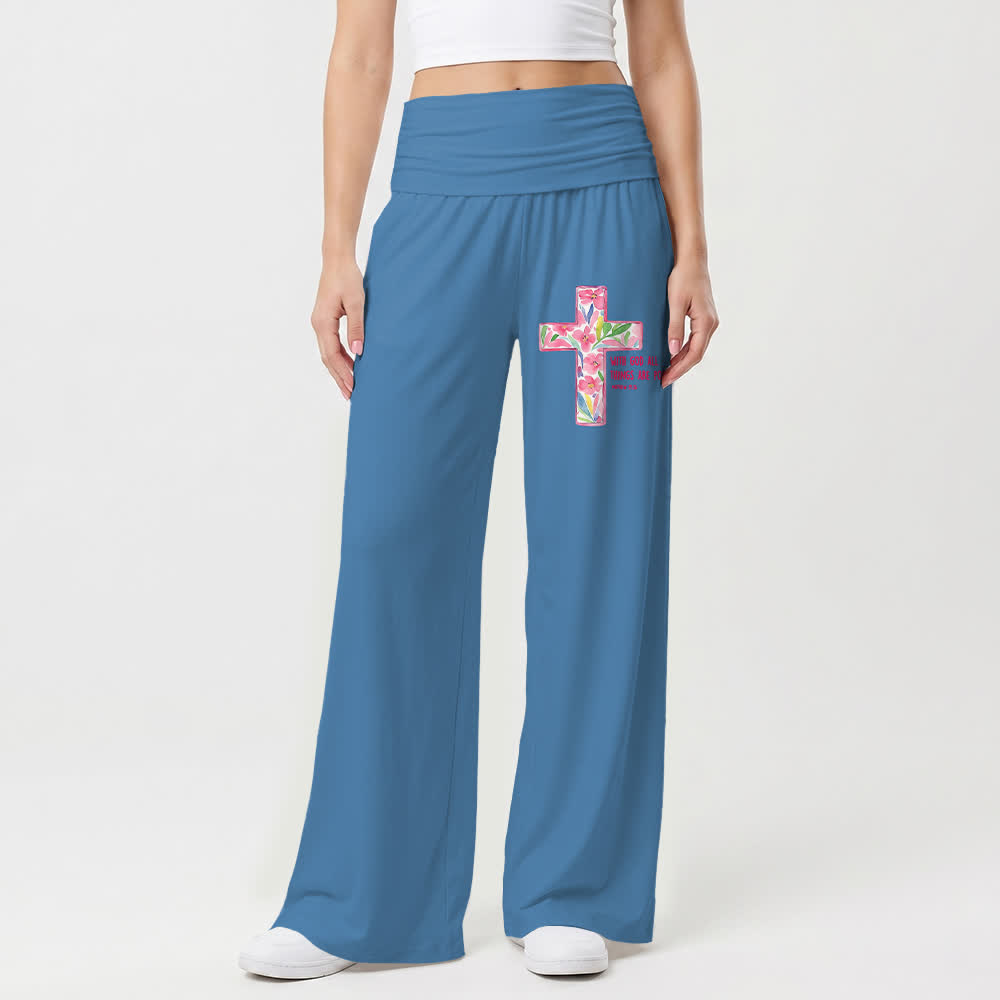Christianartworkshop Pantaloni da donna a gamba larga con stampa floreale ad acquerello e croce, con testo biblico e scritta "Cristo", ideali per un look casual e religioso. - image 10