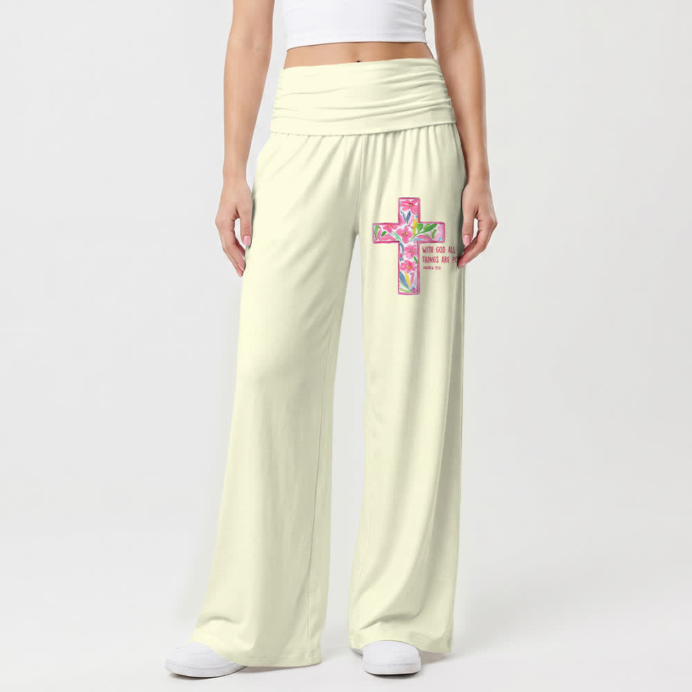 Christianartworkshop Pantaloni da donna a gamba larga con stampa floreale ad acquerello e croce, con testo biblico e scritta "Cristo", ideali per un look casual e religioso. - image 13