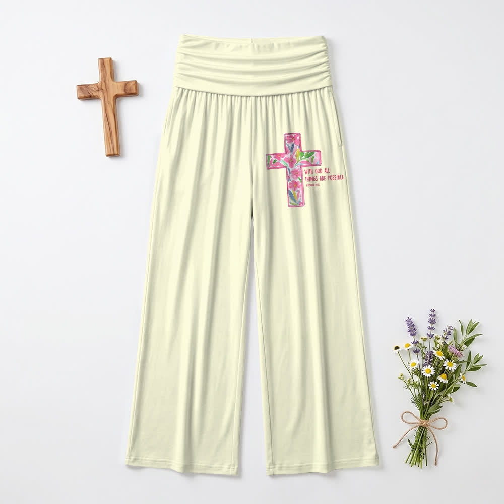 Christianartworkshop Pantaloni da donna a gamba larga con stampa floreale ad acquerello e croce, con testo biblico e scritta "Cristo", ideali per un look casual e religioso. - Giallo - US22,UK/AU26,EU54 (6XL) - image 12