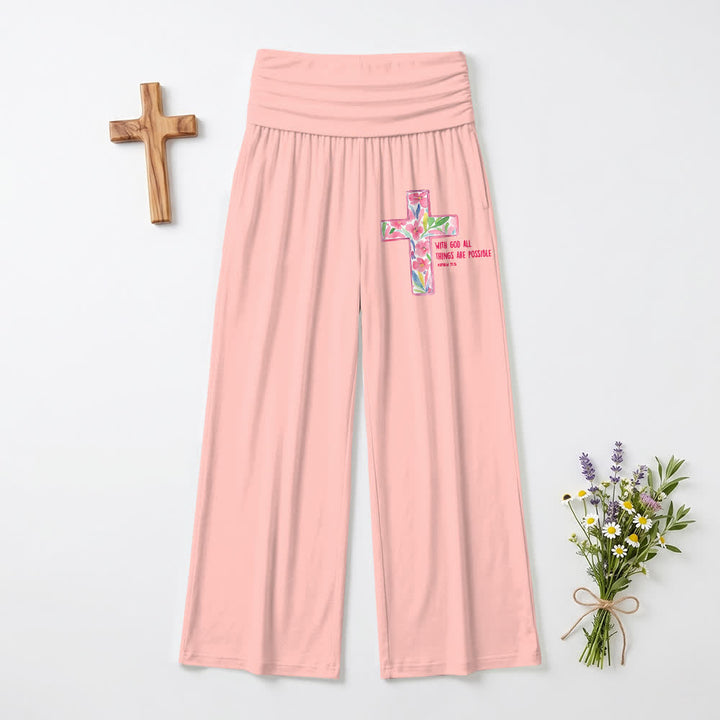 Christianartworkshop Pantaloni da donna a gamba larga con stampa floreale ad acquerello e croce, con testo biblico e scritta "Cristo", ideali per un look casual e religioso. - Rosa - US22,UK/AU26,EU54 (6XL) - image 6