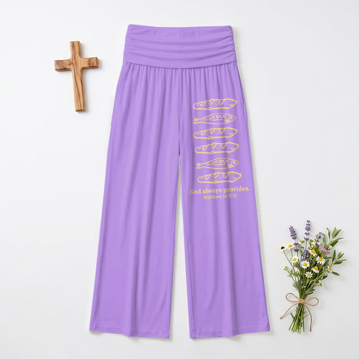 Christianartworkshop Pani e pesci Dio provvede sempre Scrittura Arte Casual Fede Pantaloni a gamba larga da donna - Viola - US22, UK/AU26, EU54 (6XL) - image 12