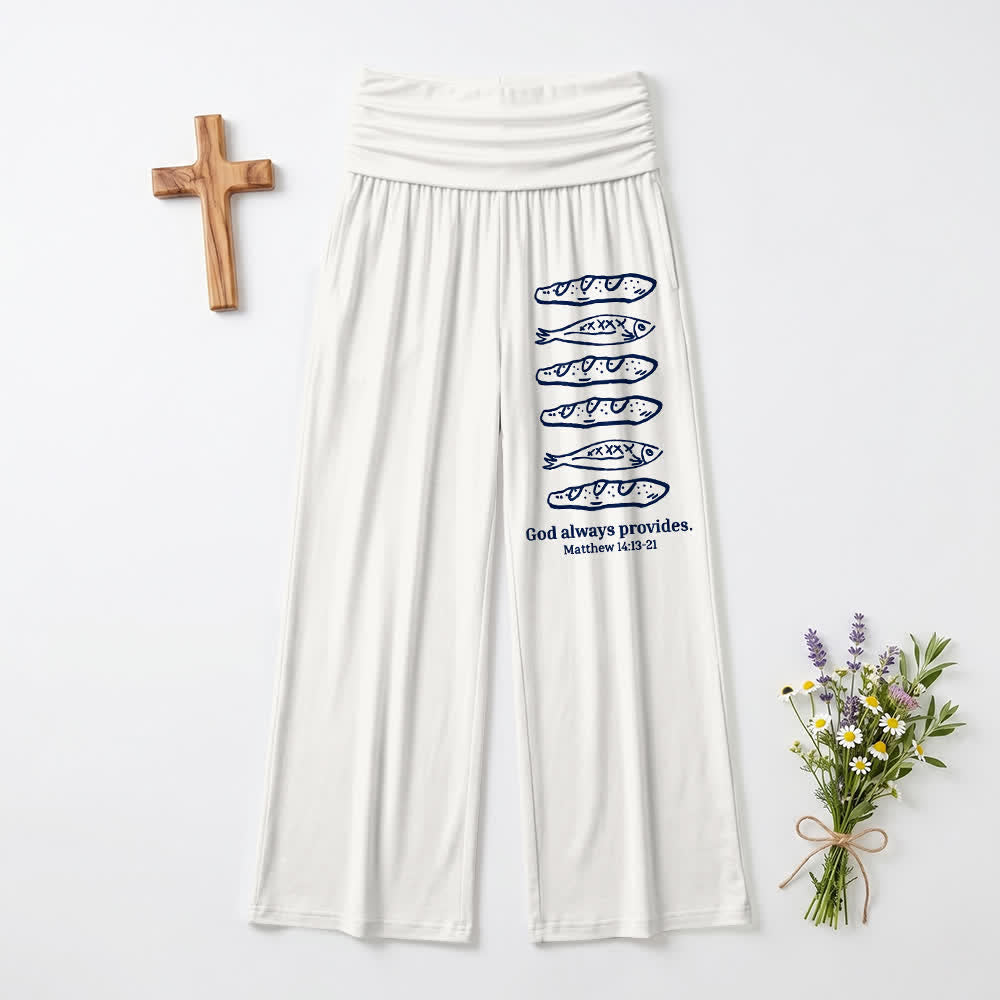 Christianartworkshop Pani e pesci Dio provvede sempre Scrittura Arte Casual Fede Pantaloni a gamba larga da donna - Bianco - US22, UK/AU26, EU54 (6XL) - image 9