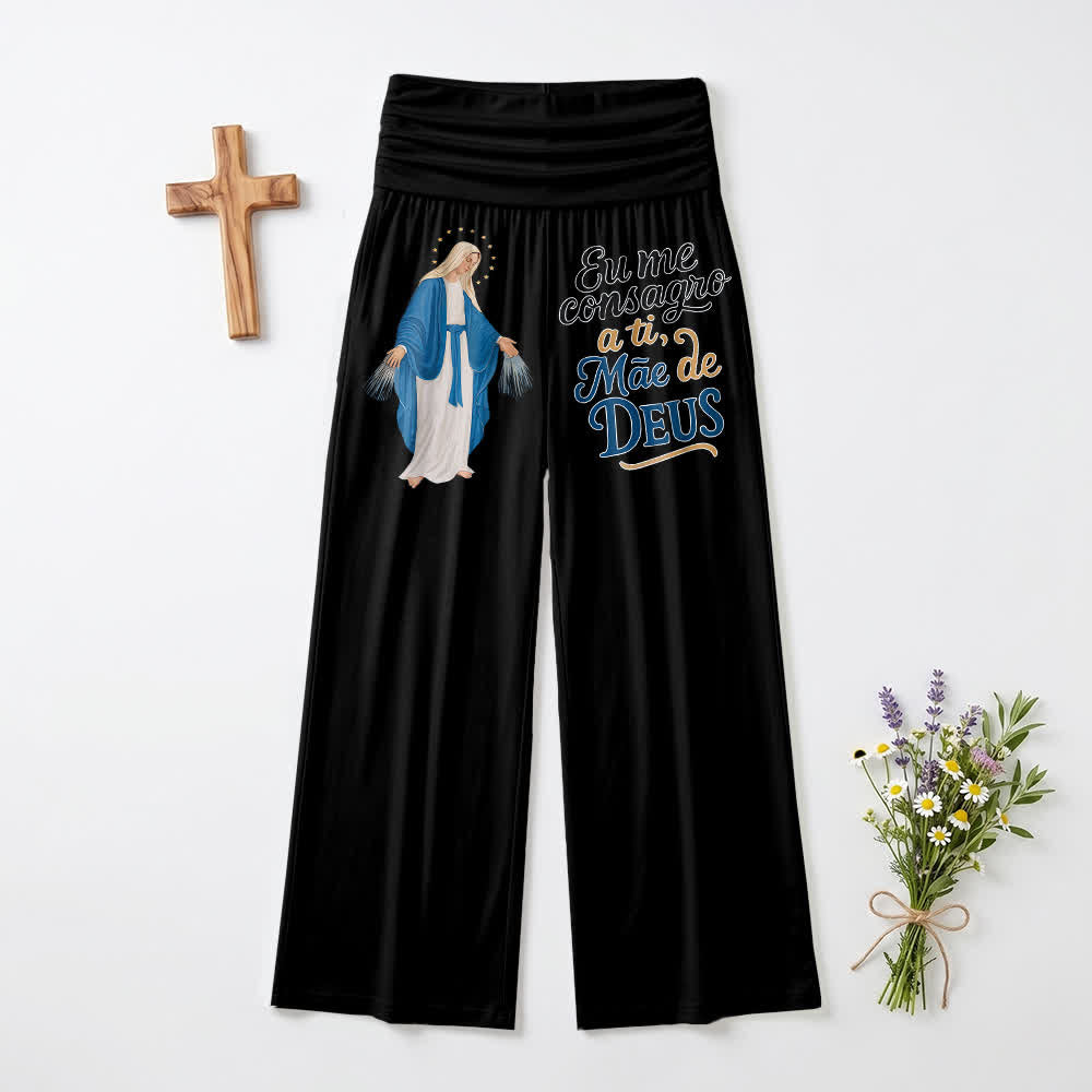 Christianartworkshop Pantaloni a gamba larga da donna con scritta in portoghese "Miracolosa Vergine Maria" - Nero - US22, UK/AU26, EU54 (6XL) - image 0