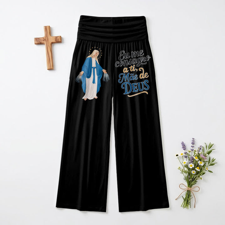 Christianartworkshop Pantaloni a gamba larga da donna con scritta in portoghese "Miracolosa Vergine Maria" - Nero - US22, UK/AU26, EU54 (6XL) - image 0