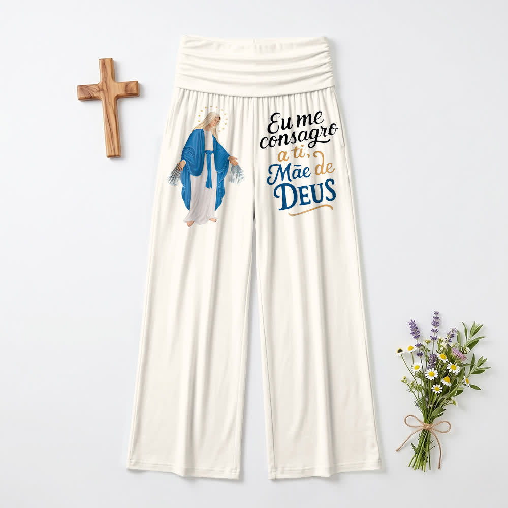 Christianartworkshop Pantaloni a gamba larga da donna con scritta in portoghese "Miracolosa Vergine Maria" - Bianco - US22, UK/AU26, EU54 (6XL) - image 3