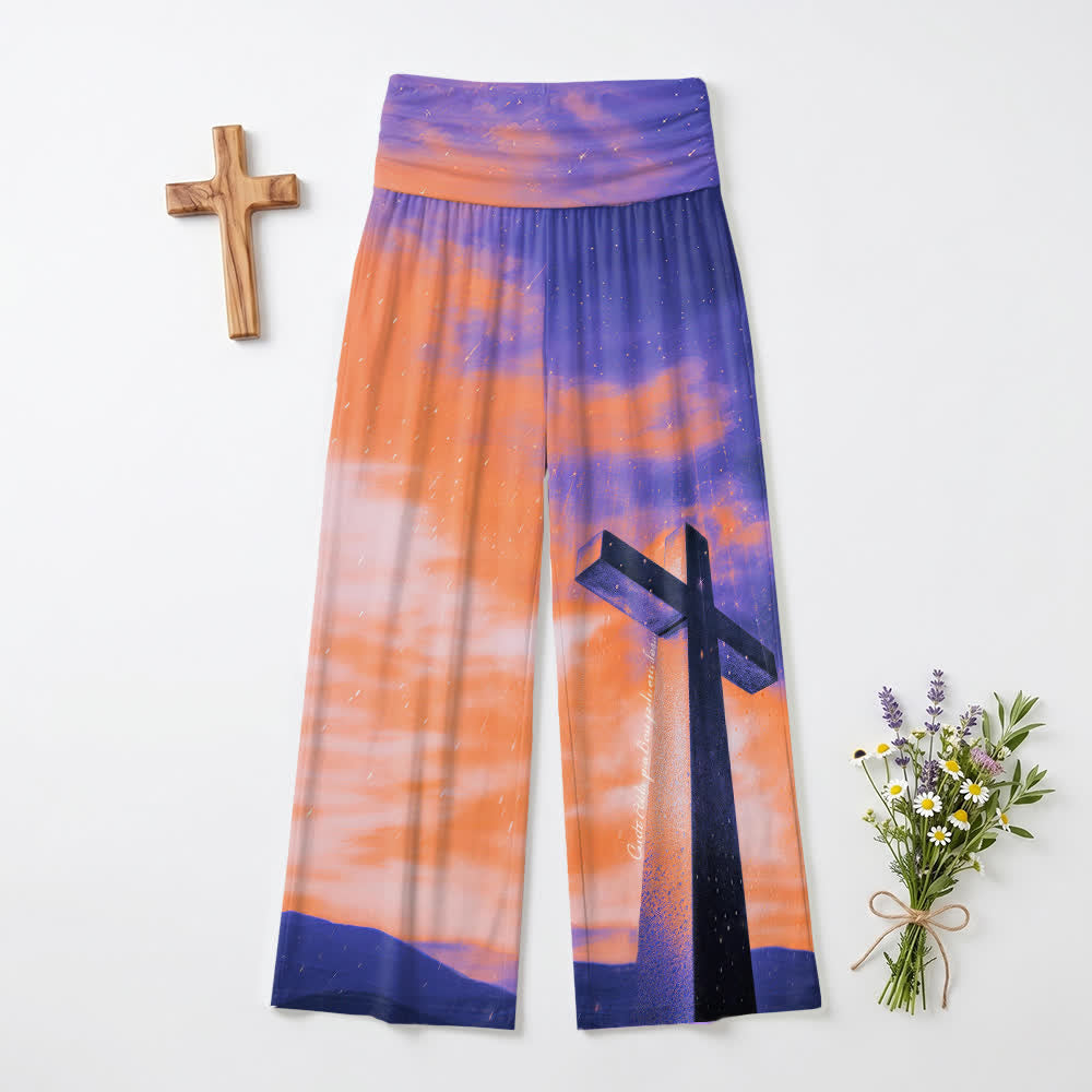 Christianartworkshop Tramonto Montagna Cielo Stellato Croce Paesaggio Arte Casual Fede Pantaloni da donna a gamba larga - US22,UK/AU26,EU54 (6XL) - image 0