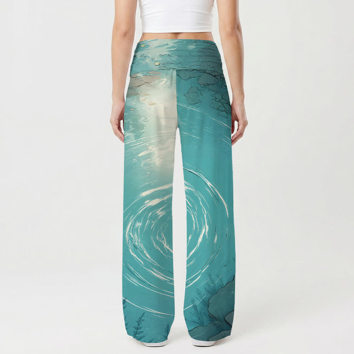 Christianartworkshop Gesù che cammina sull'acqua Lago increspato Fumetto Illustrazione Casual Fede Pantaloni da donna a gamba larga - image 2