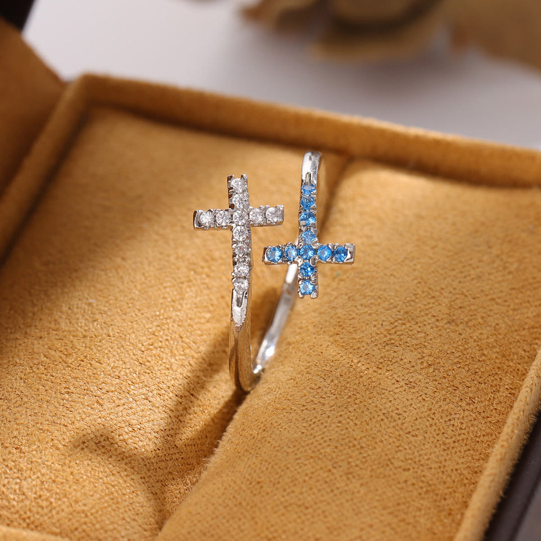 Christianartworkshop Anello regolabile cross bypass scintillante - image 3