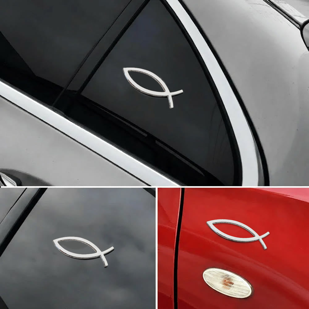 Christianartworkshop Adesivo per auto minimalista con sagoma di pesce Ichthys cavo: un simbolo di fede incrollabile e protezione divina lungo la strada - Argento - image 0