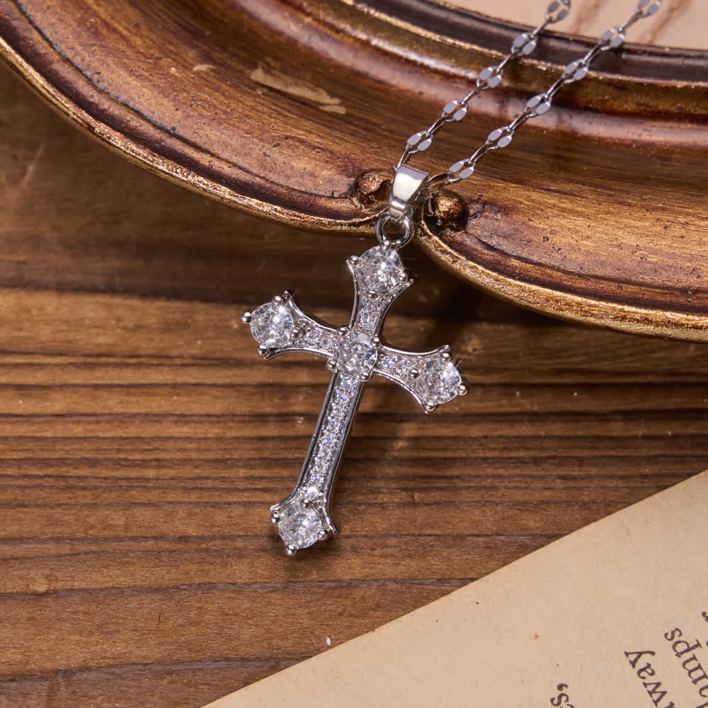 Christianartworkshop Collana vintage con croce interamente tempestata di zirconi e maglie piatte: emblema della radiosa salvezza celeste. - Argento - image 0