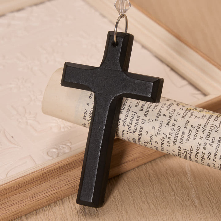 Christianartworkshop Ciondolo per auto in legno con croce, ala d'angelo e cappello da cowboy: simbolo senza tempo di fedele protezione celeste. - image 9
