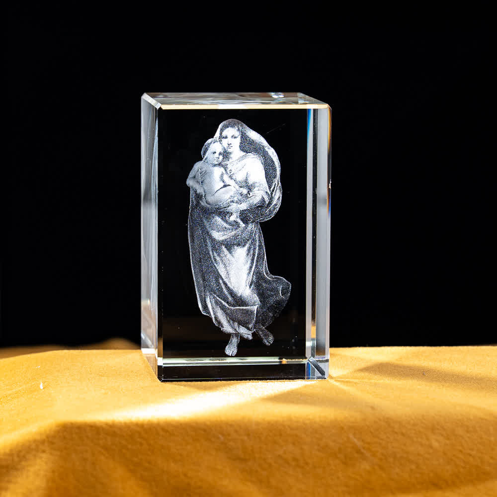 Christianartworkshop Statuetta sacra in cristallo incisa con design multipli, ideale per esposizione su scrivania e decorazione devozionale della casa. - Madonna con Bambino - 5x5x8cm - image 12