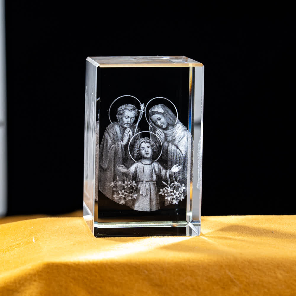 Christianartworkshop Statuetta sacra in cristallo incisa con design multipli, ideale per esposizione su scrivania e decorazione devozionale della casa. - Sacra Famiglia - 5x5x8cm - image 10