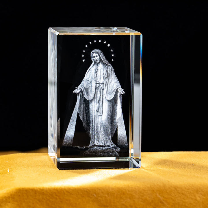 Christianartworkshop Statuetta sacra in cristallo incisa con design multipli, ideale per esposizione su scrivania e decorazione devozionale della casa. - Vergine Maria miracolosa - 5x5x8cm - image 13