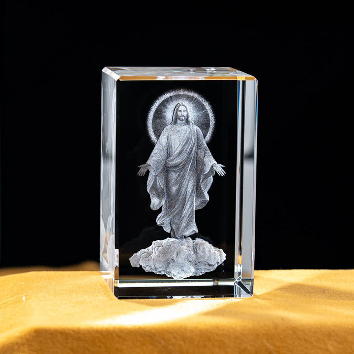 Christianartworkshop Statuetta sacra in cristallo incisa con design multipli, ideale per esposizione su scrivania e decorazione devozionale della casa. - Gesù ascendente - 5x5x8cm - image 20