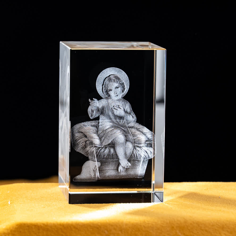 Christianartworkshop Statuetta sacra in cristallo incisa con design multipli, ideale per esposizione su scrivania e decorazione devozionale della casa. - Gesù Bambino nella mangiatoia - 5x5x8cm - image 14