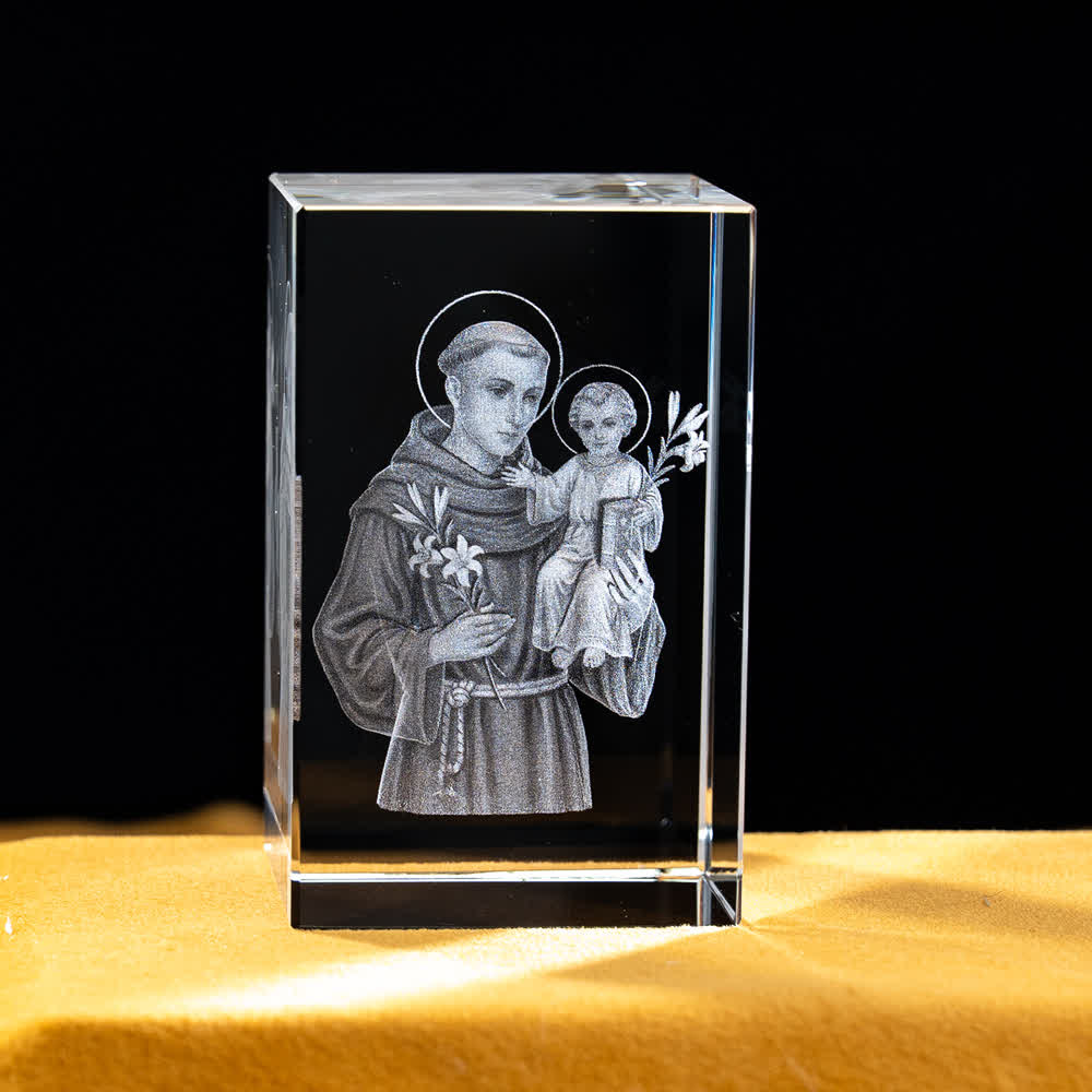 Christianartworkshop Statuetta sacra in cristallo incisa con design multipli, ideale per esposizione su scrivania e decorazione devozionale della casa. - Sant'Antonio e Gesù Bambino - 5x5x8cm - image 15
