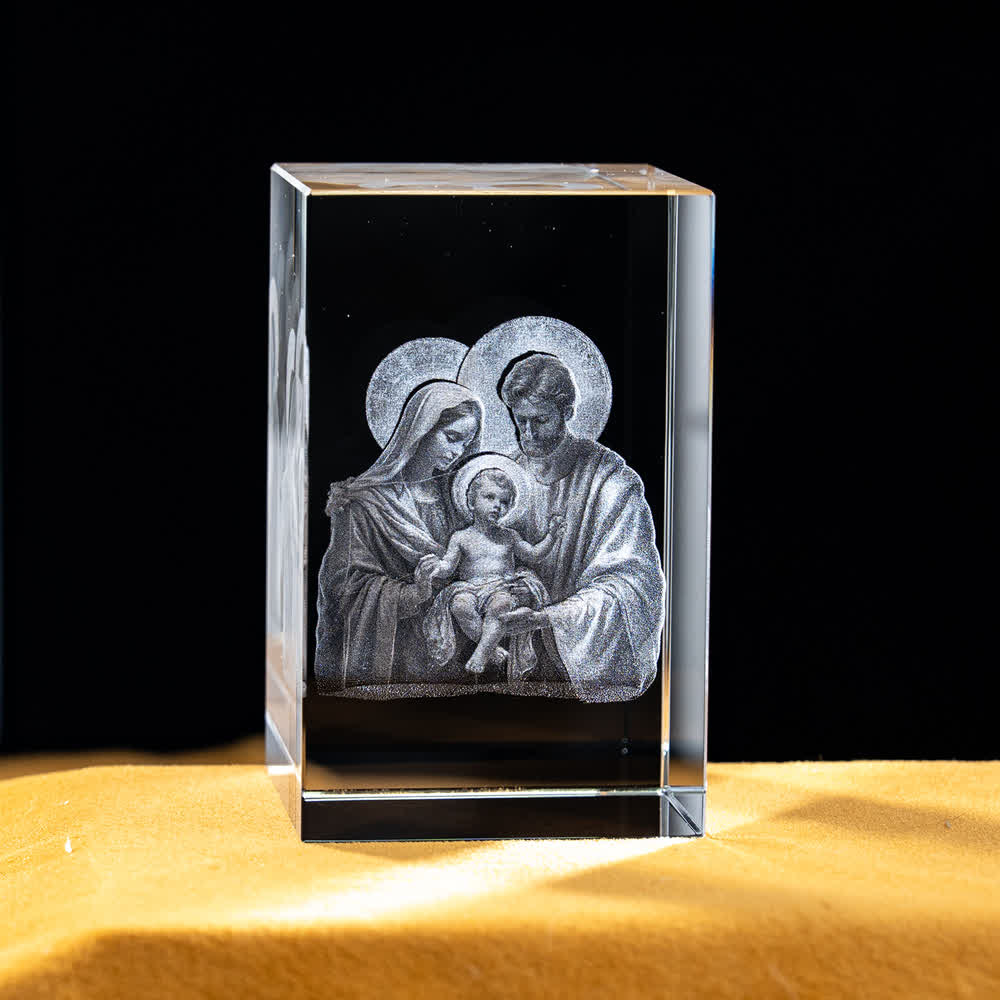Christianartworkshop Statuetta sacra in cristallo incisa con design multipli, ideale per esposizione su scrivania e decorazione devozionale della casa. - Sacra Famiglia tradizionale - 5x5x8cm - image 16