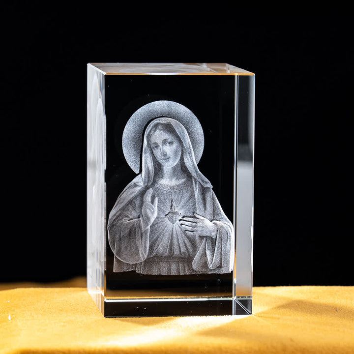 Christianartworkshop Statuetta sacra in cristallo incisa con design multipli, ideale per esposizione su scrivania e decorazione devozionale della casa. - Cuore Immacolato di Maria - 5x5x8cm - image 18