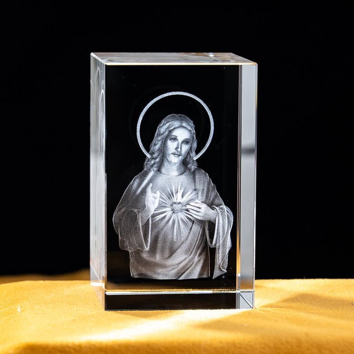 Christianartworkshop Statuetta sacra in cristallo incisa con design multipli, ideale per esposizione su scrivania e decorazione devozionale della casa. - Busto del Sacro Cuore di Gesù - 5x5x8cm - image 24
