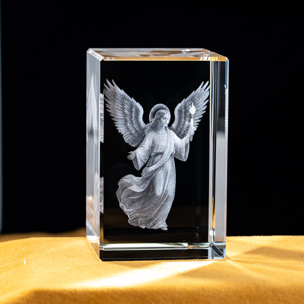 Christianartworkshop Statuetta sacra in cristallo incisa con design multipli, ideale per esposizione su scrivania e decorazione devozionale della casa. - Angelo custode con candela - 5x5x8cm - image 21