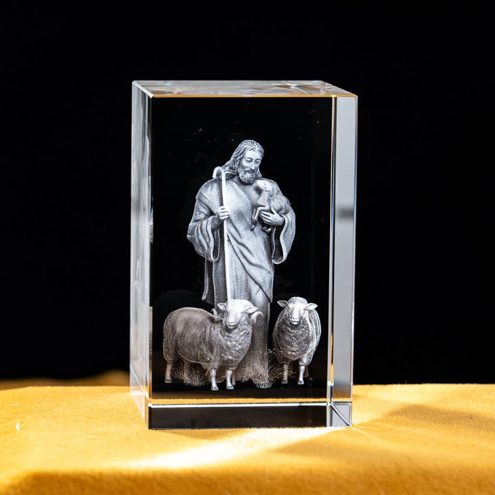 Christianartworkshop Statuetta sacra in cristallo incisa con design multipli, ideale per esposizione su scrivania e decorazione devozionale della casa. - Il Buon Pastore - 5x5x8cm - image 23