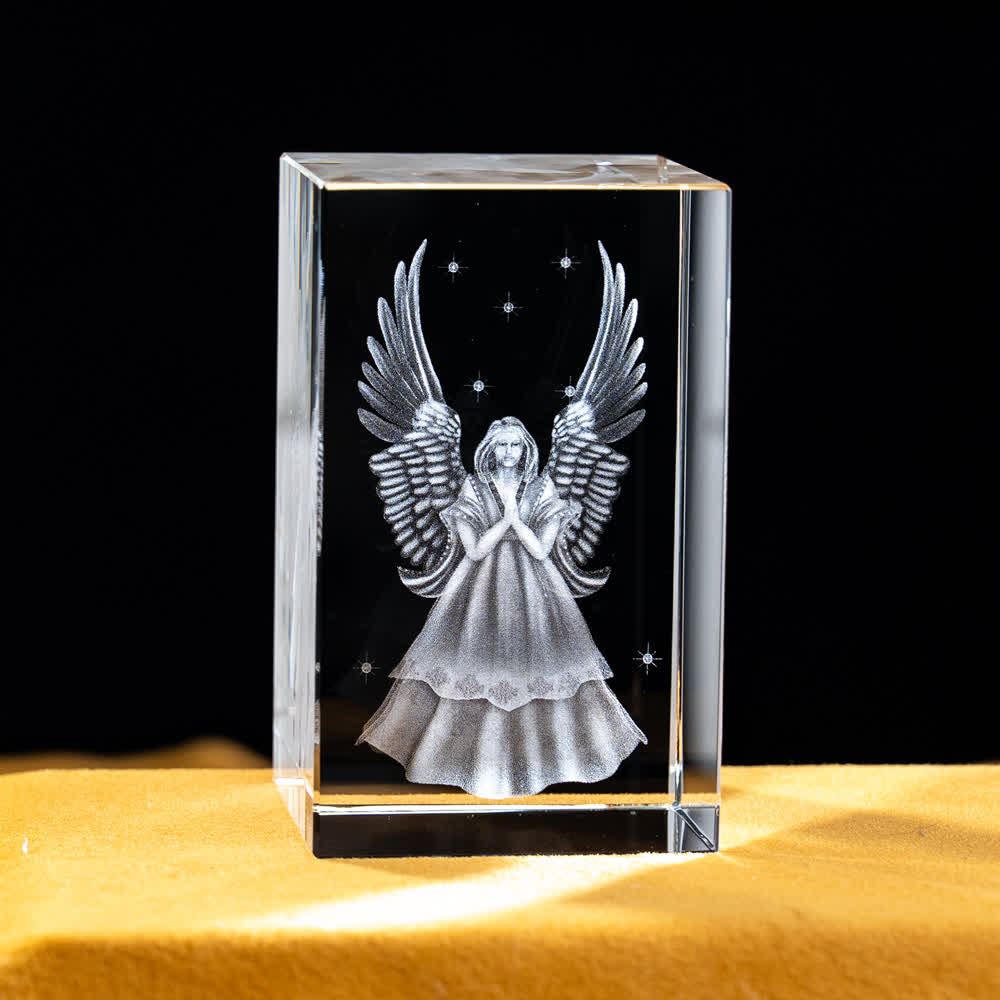 Christianartworkshop Statuetta sacra in cristallo incisa con design multipli, ideale per esposizione su scrivania e decorazione devozionale della casa. - Angelo in preghiera - 5x5x8cm - image 25