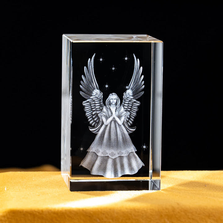 Christianartworkshop Statuetta sacra in cristallo incisa con design multipli, ideale per esposizione su scrivania e decorazione devozionale della casa. - Angelo in preghiera - 5x5x8cm - image 25